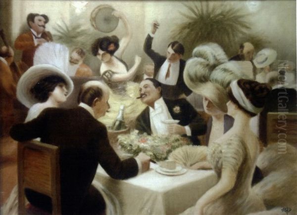 Une Soiree Animee Oil Painting by Albert Guillaume