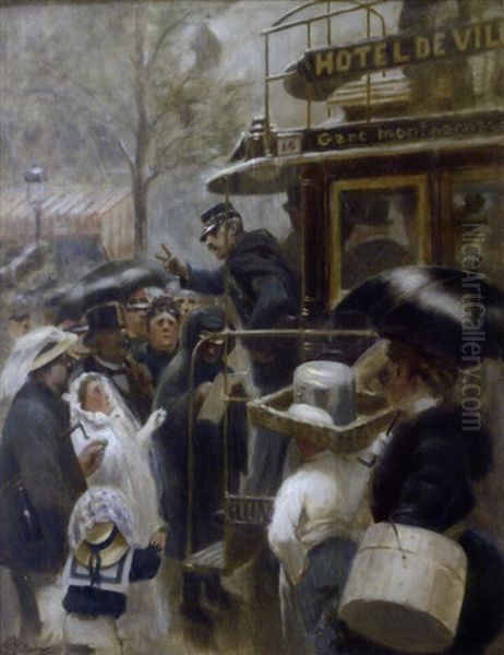 La Montee Dans L'omnibus (il Reste Deux Places!) Oil Painting by Albert Guillaume