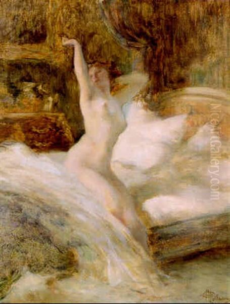 Jeune Femme Au Reveil Oil Painting by Albert Guillaume