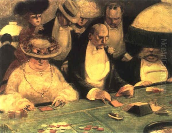 Black Jack Players In A Casino Oil Painting by Albert Guillaume