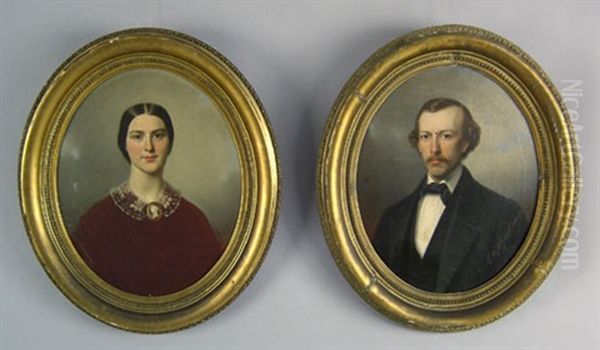 Portrait Of A Husband (+ Portrait Of His Wife; Pair) Oil Painting by Louis Mathieu Didier Guillaume