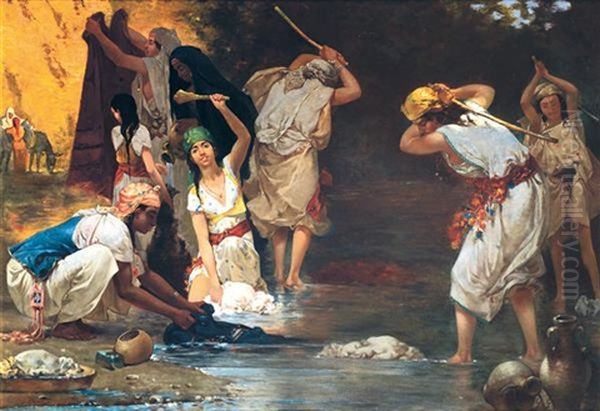 Les Femmes Du Douar A La Riviere Oil Painting by Gustave Achille Guillaumet