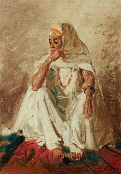 Femme Pensive En Blanc Woman Dressed In White by Gustave Achille Guillaumet