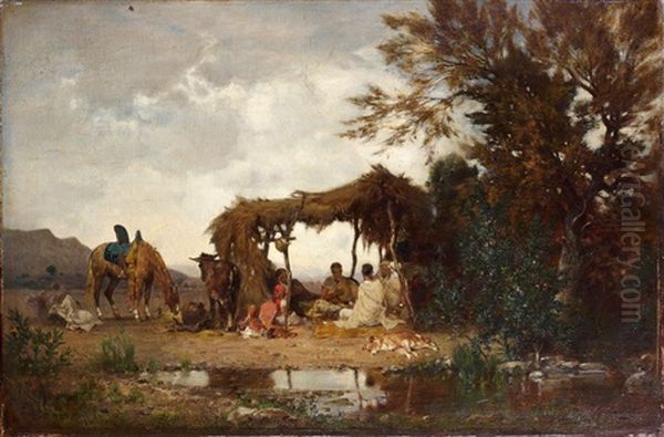 Kaonadji (cafe Arabe) Sur Les Bords De La Tafna Oil Painting by Gustave Achille Guillaumet