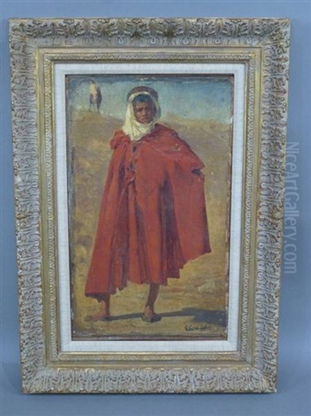 Portrait D'un Jeune Arabe En Pied, Portant Une Robe Rouge Oil Painting by Gustave Achille Guillaumet