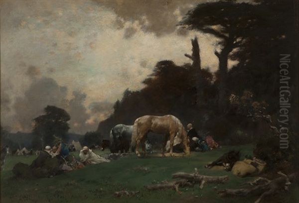 Arab Horsemen At Rest Oil Painting by Gustave Achille Guillaumet