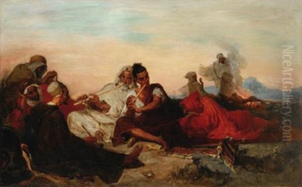 Les Joueurs De Flute Au Bivouac, Algerie Oil Painting by Gustave Achille Guillaumet