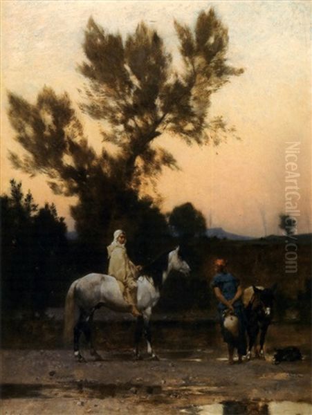 Au Bord De L'oued, Le Soir Oil Painting by Gustave Achille Guillaumet