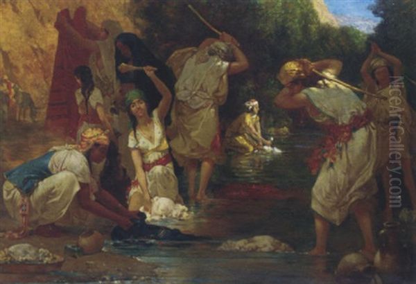 Les Femmes Du Douar A La Riviere Oil Painting by Gustave Achille Guillaumet