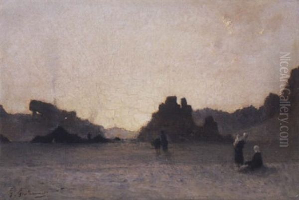 Campement Arabe Au Coucher Du Soleil Oil Painting by Gustave Achille Guillaumet