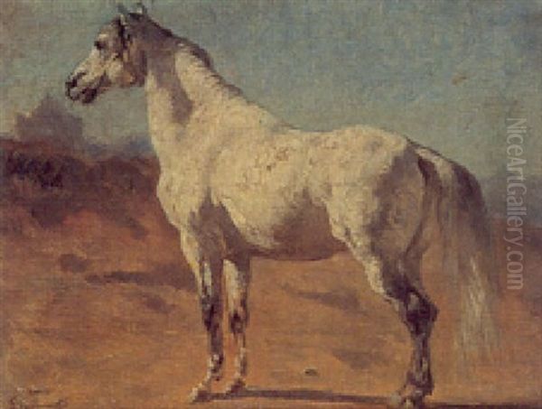 Cheval Barbe Dans Paysage Oriental by Gustave Achille Guillaumet