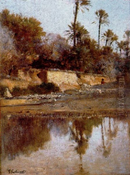 Oasis A El Kantara Oil Painting by Gustave Achille Guillaumet