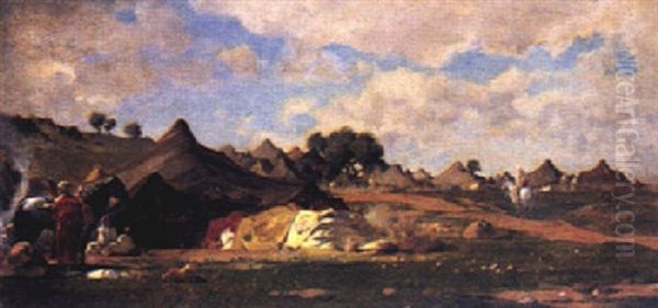 Beduinenlager In Hugeliger Landschaft Oil Painting by Gustave Achille Guillaumet