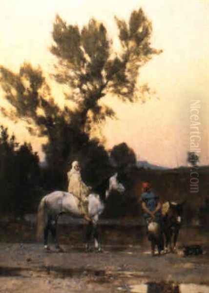 Au Bord De L'oued, Le Soir Oil Painting by Gustave Achille Guillaumet