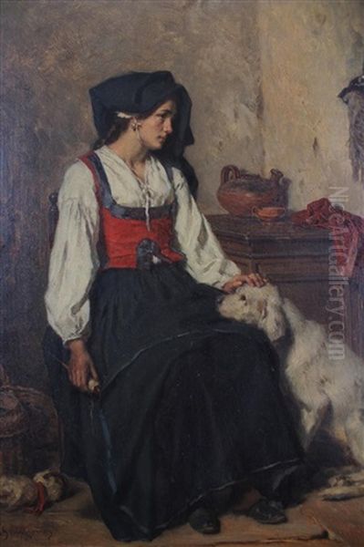 Woman With Dog Oil Painting by Alexandre Marie Guillaumin