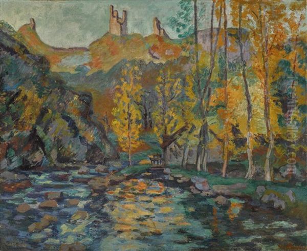 Le Moulin Brigand Et Les Ruines Du Chateau De Crozant Oil Painting by Armand Guillaumin