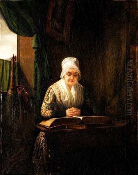 Interieur Mit Alterer Frau Beim Lesen Der Bibel Oil Painting by Amile-Ursule Guillebaud