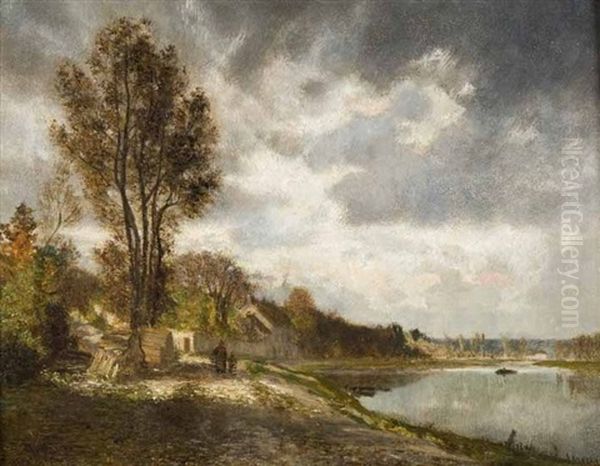 Hameau En Bord De Riviere by Ernest Guillemer