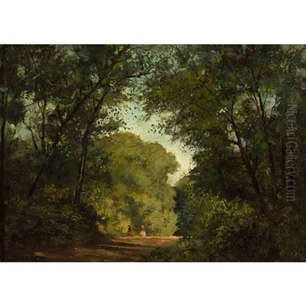 Waldweg Mit Zwei Spazierenden Oil Painting by Jean Baptiste Antoine Guillemet