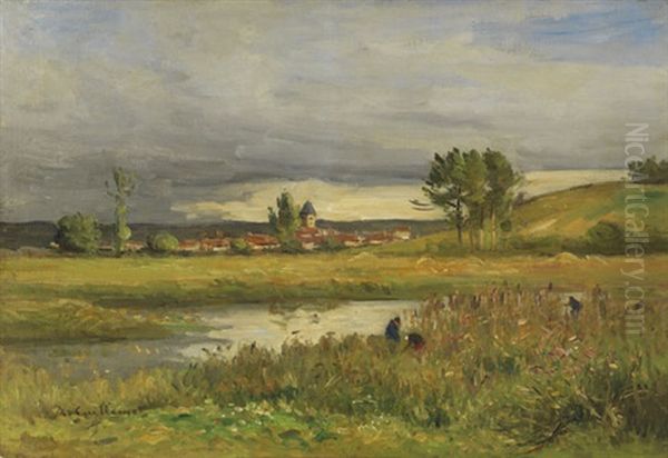 Landschaft Mit Dorf Und Fluss Oil Painting by Jean Baptiste Antoine Guillemet