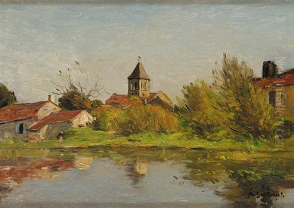 Vue De Village Oil Painting by Jean Baptiste Antoine Guillemet