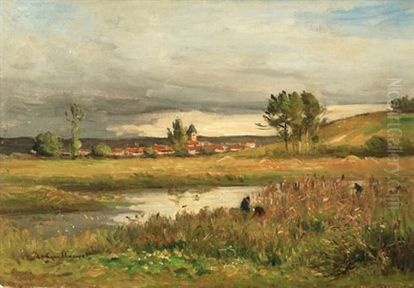 Landschaft Mit Kirche Und Fluss Oil Painting by Jean Baptiste Antoine Guillemet