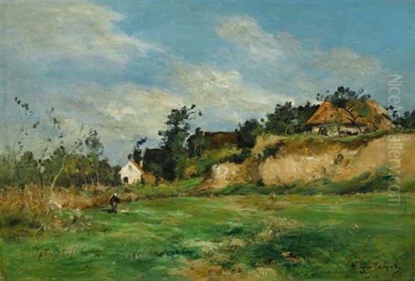 Landschaft Mit Einem Dorf Im Hintergrund Oil Painting by Jean Baptiste Antoine Guillemet