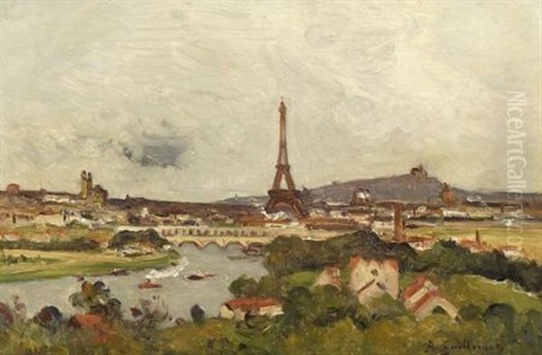 Panorama With The Eiffel Tower In The Distance Oil Painting by Jean Baptiste Antoine Guillemet