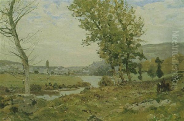 River Landscape Oil Painting by Jean Baptiste Antoine Guillemet