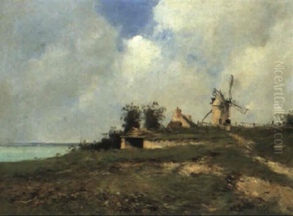 Coastal Landscape With Windmill Oil Painting by Jean Baptiste Antoine Guillemet