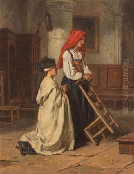 A Moment's Prayer Oil Painting by Alexandre Marie Guillemin