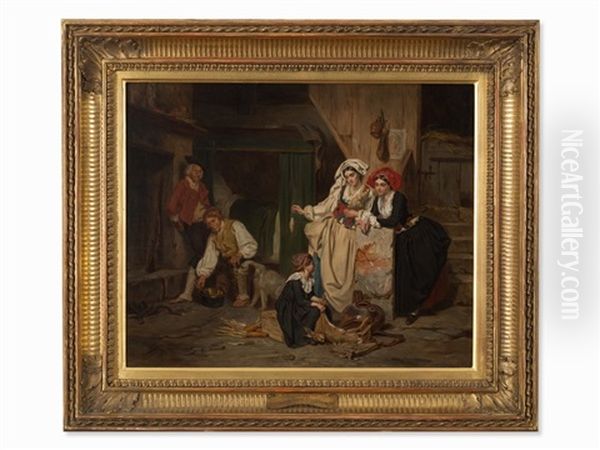 Domestic Scene Oil Painting by Alexandre Marie Guillemin