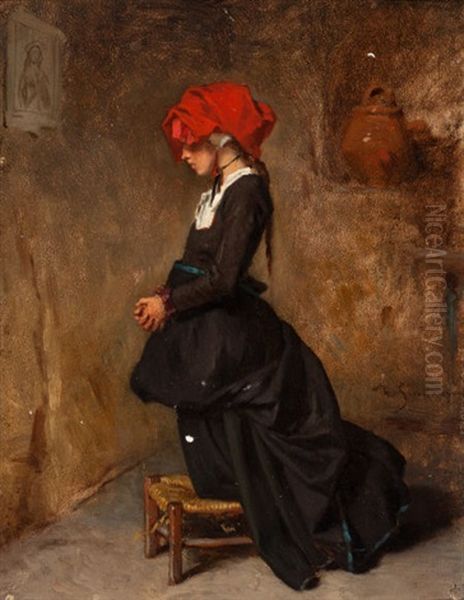 The Praying Peasant Girl Oil Painting by Alexandre Marie Guillemin