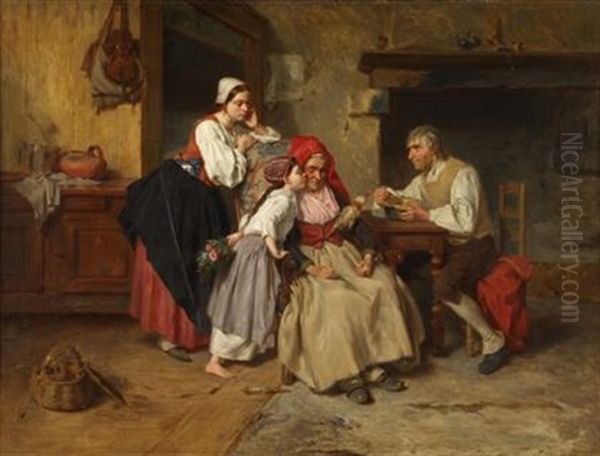 Grandma's Pet Oil Painting by Alexandre Marie Guillemin