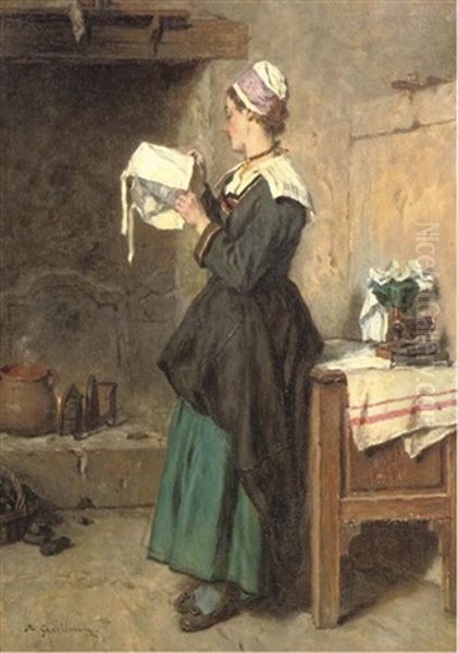 Household Chores Oil Painting by Alexandre Marie Guillemin