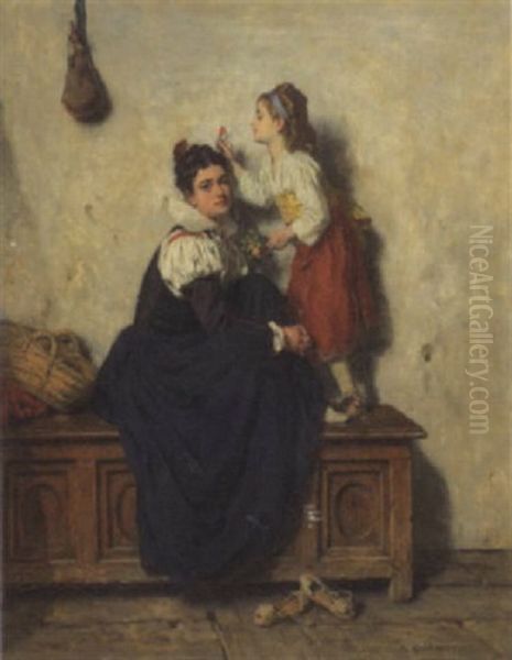 Eine Blume Ins Haar Der Mutter Oil Painting by Alexandre Marie Guillemin