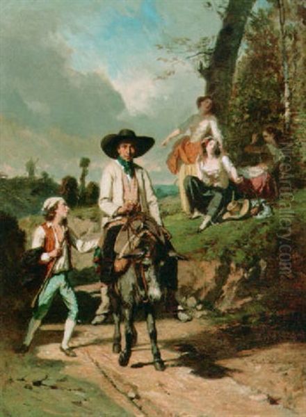 The Miller And His Son On Their Way To The Market Oil Painting by Alexandre Marie Guillemin