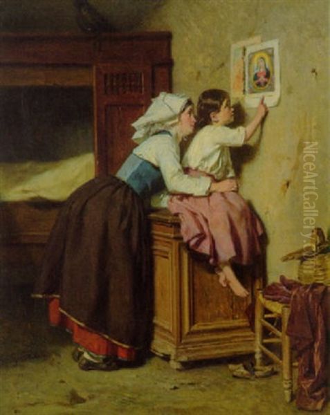 Bewunderung Fur Das Marienbild Oil Painting by Alexandre Marie Guillemin