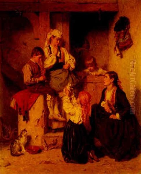 Scene Familiale Oil Painting by Alexandre Marie Guillemin