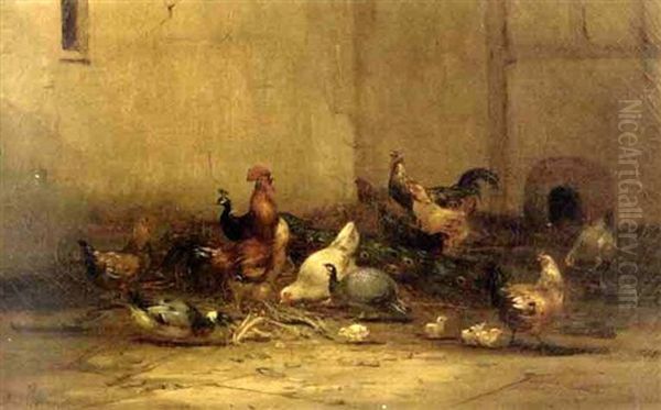 Barn Scene With Chickens by Antoine Guilleminet