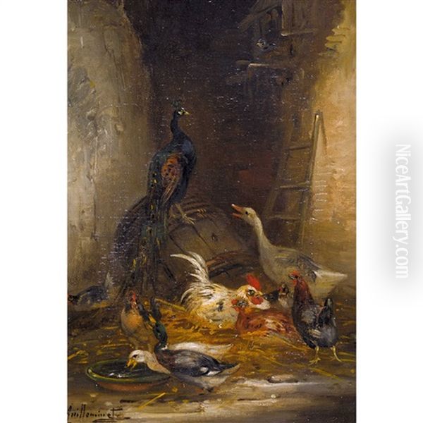 Huhnerhof Mit Enten Und Pfau Oil Painting by Claude Guilleminet