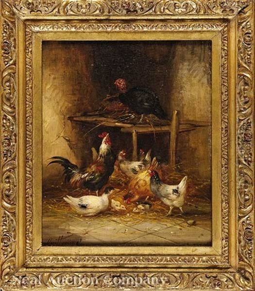 Barn Fowl Oil Painting by Claude Guilleminet