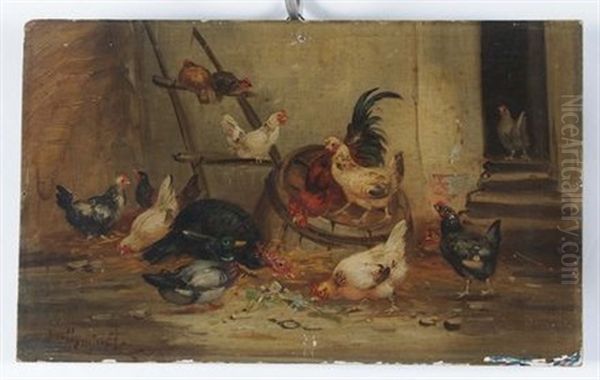 Animali Da Cortile (pair) Oil Painting by Claude Guilleminet