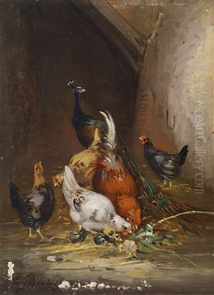 Huhner Und Ein Pfau Oil Painting by Claude Guilleminet