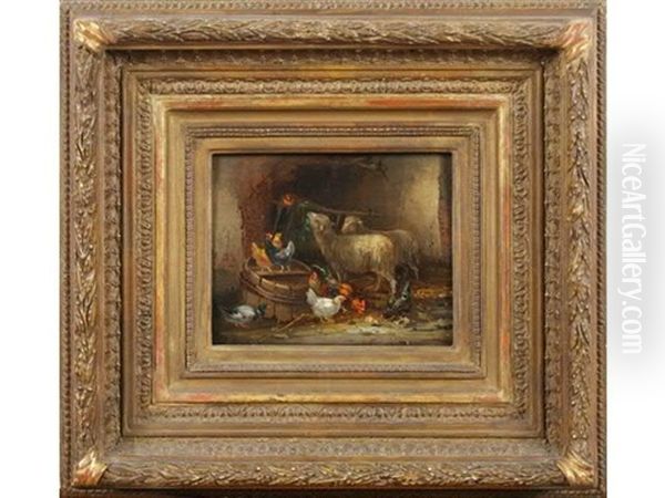 Scenes De Basse Cour (2 Works) Oil Painting by Claude Guilleminet