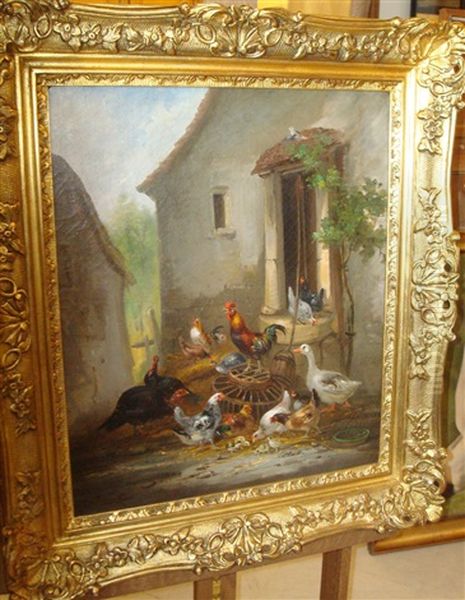 Poules A La Ferme Oil Painting by Claude Guilleminet