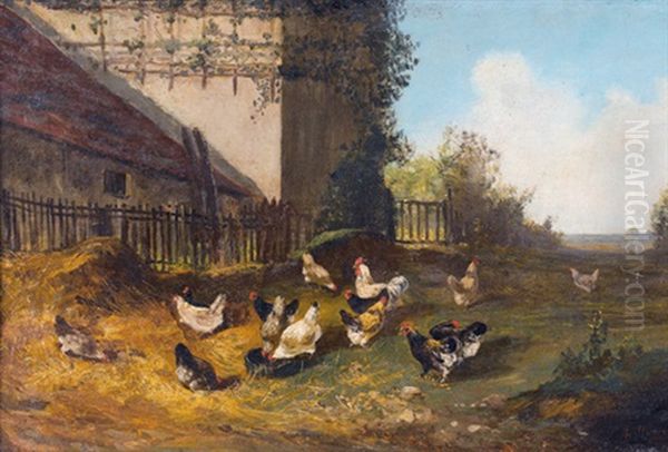 Huhnerhofszene Im Sonnenschein Oil Painting by Claude Guilleminet