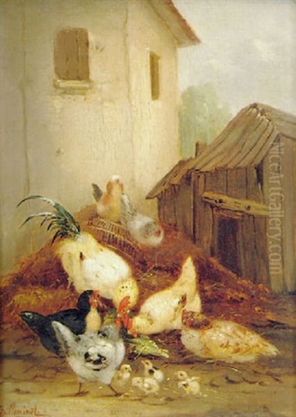 Farmyard Scene With Poultry And Ducks Oil Painting by Claude Guilleminet