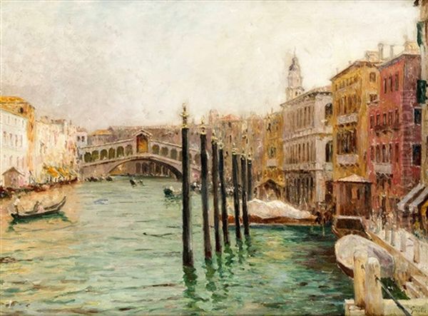 Ansicht Von Venedig Mit Blick Auf Den Canal Grande Mit Der Rialto-brucke Oil Painting by Franz Paul Maria Guillery