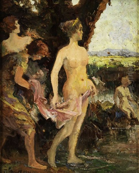 Diana Im Bade Oil Painting by Franz Paul Maria Guillery